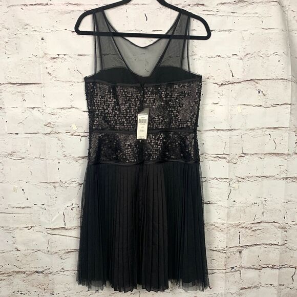 BCBGMaxAzria Hazelle Black Hoco Sequin Mesh Tulle Pleated Cocktail Dress LBD 10 - Picture 2 of 7